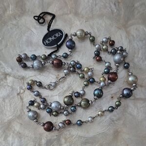 Honora Pearl Necklace, Multi Color With Silver